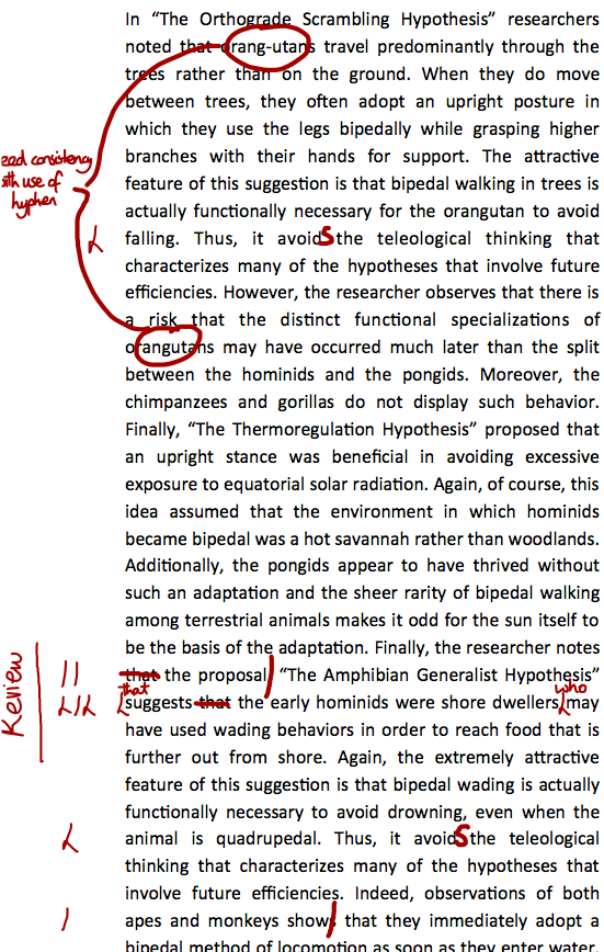 Sample of proofreading carried out on an academic article